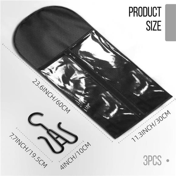 Hair Extension Wig Storage Bags with Hanger Set of 3 Dust Proof Closet Organizer - Picture 2 of 7